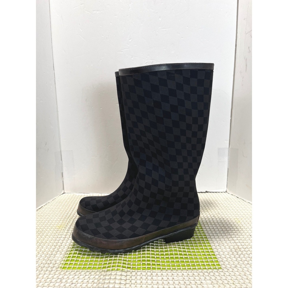 L. L. Bean Willie checkered tall rain boots women's 8M black Good